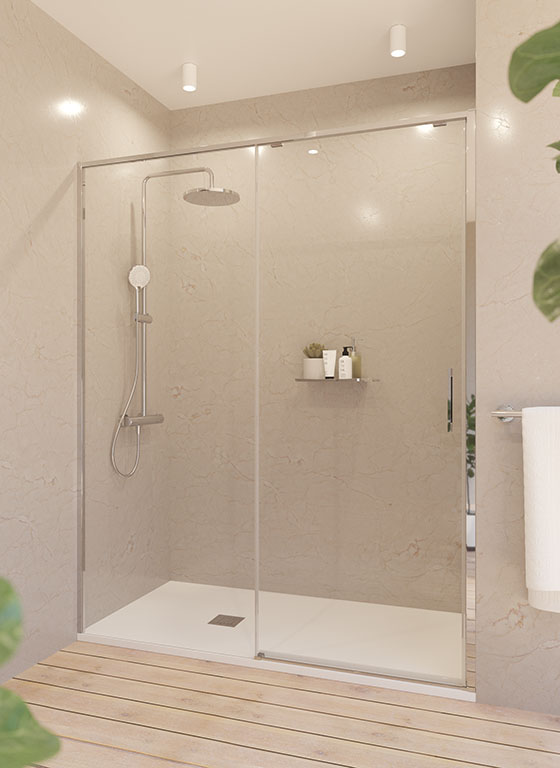 Shower enclosure: 1 fixed panel + 1 sliding door 904566 