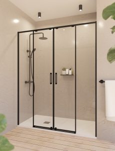Mampara corredera de 1 fijo + 2 puertas correderas +1 fijo